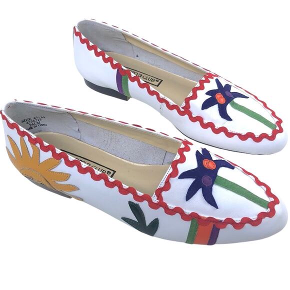 Vintage Shoes - Vintage 80s Carysma Club Fun White Summer Flats